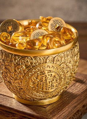 黄铜百福缸金钱精雕金蝉金属铁艺中式工艺品黄铜缸办公室纳福摆件