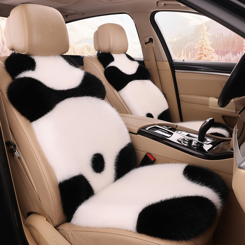冬季汽车毛绒坐垫2025新款羊毛车垫可爱熊猫加厚保暖单片通用座套