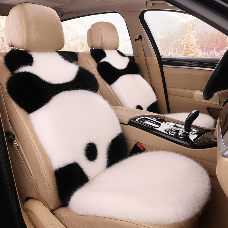 冬季汽车毛绒坐垫2025新款羊毛车垫可爱熊猫加厚保暖单片通用座套
