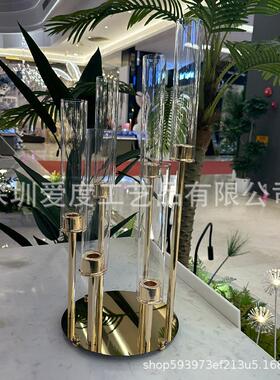 婚庆道具金色6头步步高路引铁艺亚克力烛台浪漫装饰摆件路引装饰