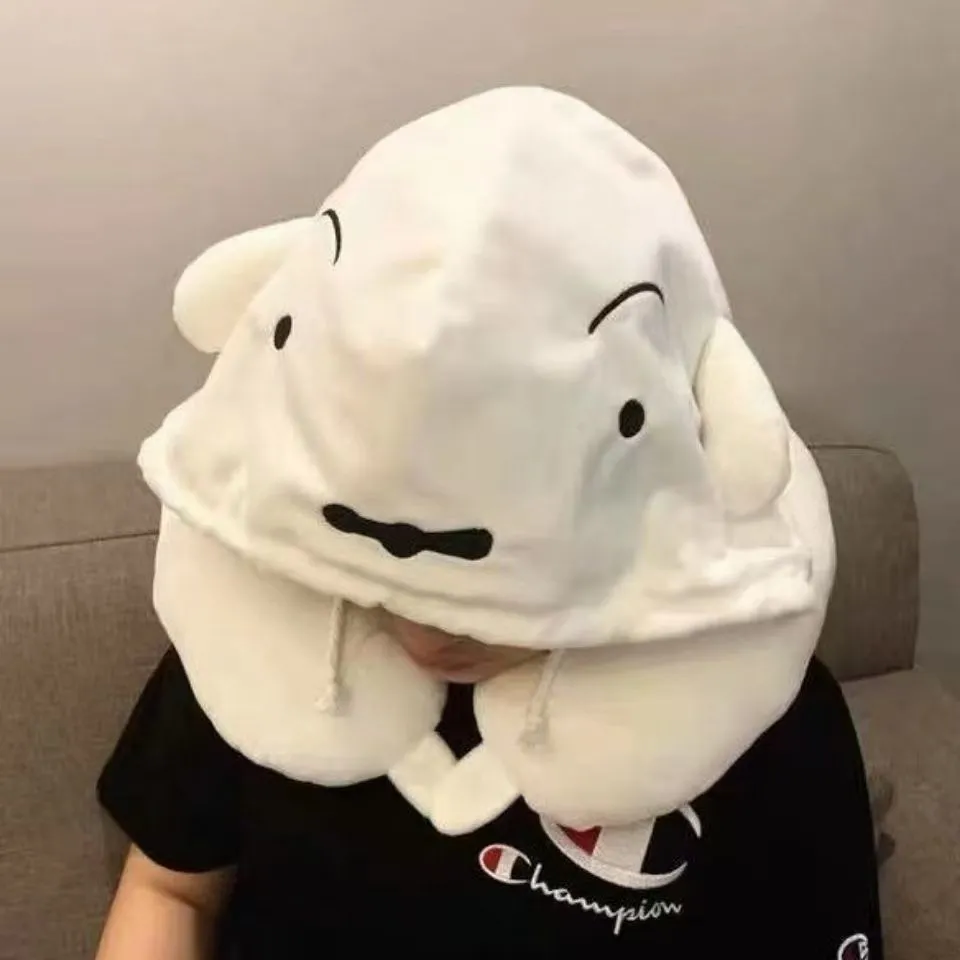 卡通小新u型枕带帽便携式午休飞机旅行枕便携舒适睡觉枕办公礼品 - 图1