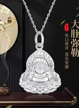 足银999纯银小佛公吊坠项链