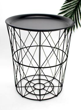 ins北欧铁艺小茶几客厅卧室圆桌边角几简约几何金属储物篮脏衣篮