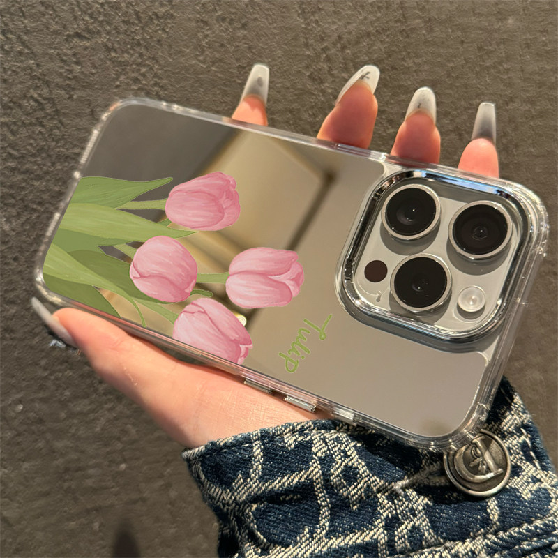 ins风郁金香少女心镜面适用iphone15promax苹果17手机壳11新款16pro时尚12日韩创意可爱13pm镜子全包防摔软壳,淘宝优惠券,粉丝福利购,淘宝优惠卷