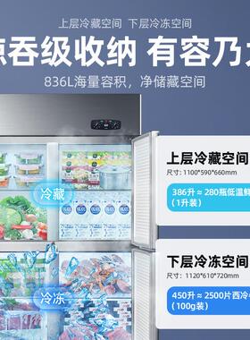 银都四门冰箱商用厨房立式冷藏冷冻柜双温大容量冷柜四开门展示柜