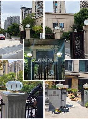 全铜太阳能柱头灯别墅门柱圆形围墙灯花园防水庭院灯大门口灯笼
