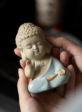 久造中式汝窑宝宝佛摆件禅意家居如来佛像茶宠茶桌桌面车载装饰品