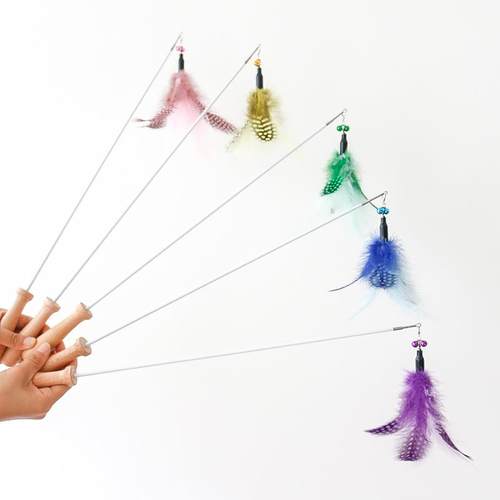 逗猫棒两节伸缩杆毛绒羽毛铃铛加长杆猫咪互动玩具钓猫棒替换头 - 图1