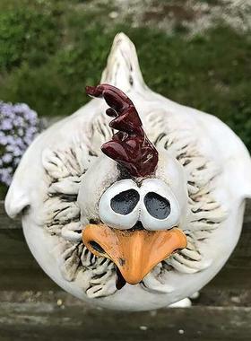 跨境田园鸡装饰品摆件设计栅栏庭院创意摆件花园童话生活大眼鸡