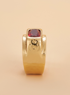 【炽焰金】复古气质红宝石925银厚镀18K金戒指指环原创设计