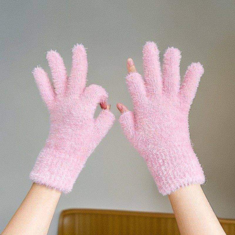 露二指骑行手套保暖冬季触屏韩版毛绒防寒漏指骑车办公写字神器,淘宝优惠券,粉丝福利购,淘宝优惠卷