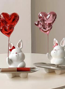 可爱兔子摆件玄关托盘钥匙收纳客厅桌面家居软装饰品送人礼物圣诞