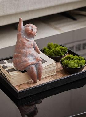 新中式美学古典工艺品托盘茶具纸巾盒组合休闲区布置茶几装饰摆件