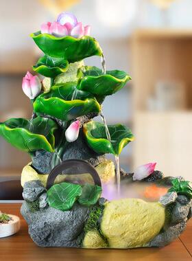 新中式荷花流水招财喷泉摆件客厅桌面循环水景装饰开业乔迁送礼