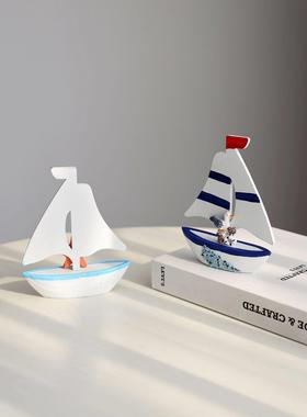 地中海一帆风顺船模型桌面摆件 木质小帆船工艺品家居装饰品摆设