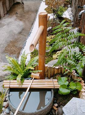 竹筒流水竹子底座太阳能日式工艺庭院鱼缸阳台造景观循环摆件神器