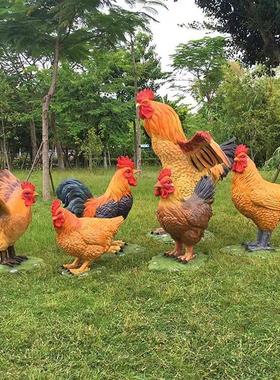 动物真大公母鸡摆件花园林庭院户外树脂模型农场公鸡玻璃钢雕塑