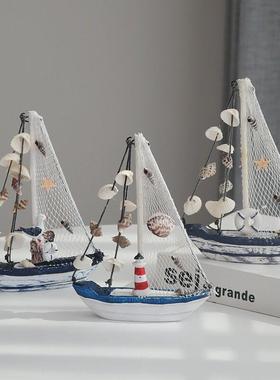 地中海帆船模型摆件一帆风顺木质小船工艺船家居装饰品海边纪礼品