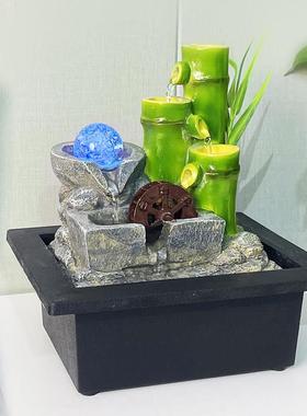 小型风水轮流水摆件循环水生财加湿器办公室客厅家居桌面喷泉装饰