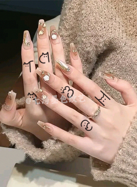 卡通简笔画小猫果汁草本纹身贴女
