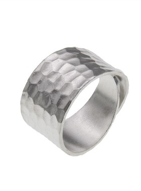 小众个性纯手工敲打光面戒面锤纹敲面指环简约百搭男女款开口戒指