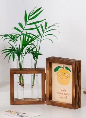 新款相框水培绿植玻璃试管木架花瓶板凳木架试管花瓶容器桌面摆件