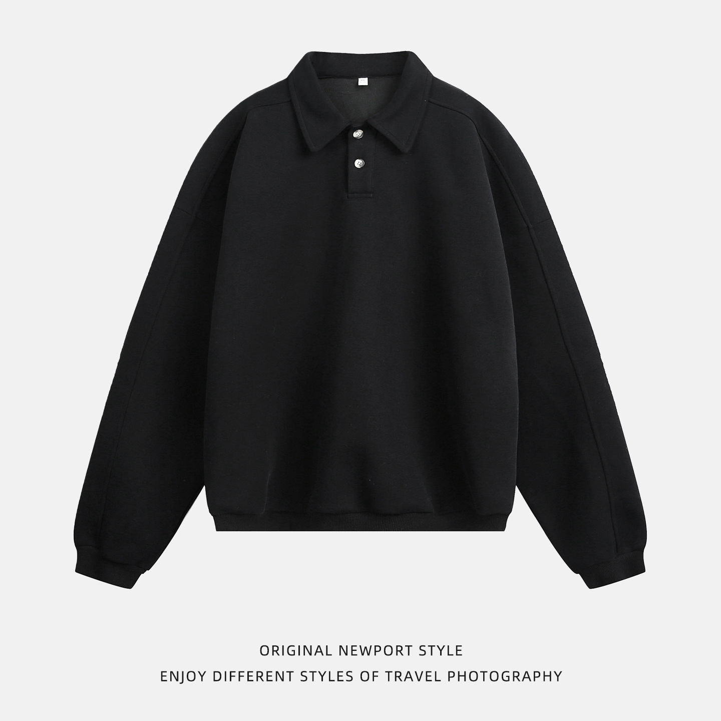 ROBINHOOD/罗宾汉重磅质感翻领卫衣男秋季廓形复古轻奢老钱长袖 - 图3