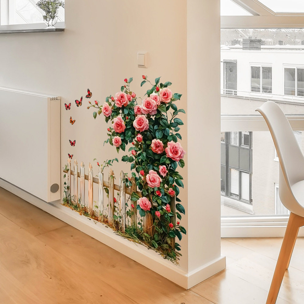 栅栏蔷薇花踢脚线蔷贴卧室墙角装饰遮瑕客厅玄关家居布置贴画自粘,淘宝优惠券,粉丝福利购,淘宝优惠卷