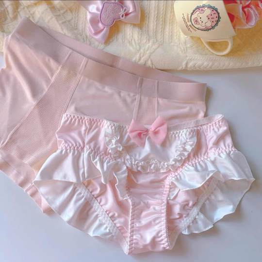 情侣内裤一男一女性感纯欲性感潮流一拉就开纯棉系带粉色蕾丝套装