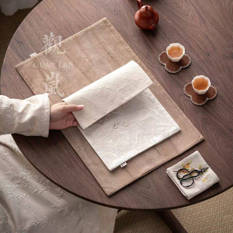 Guanlan national style brocade embroidery dry soaking mat fabric tea ceremony mat tablecloth tea table mat thermal insulation anti-scald mat tea set accessories