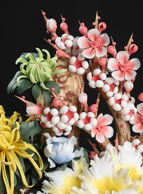 东方泥土 德化白瓷雕塑艺术品传统瓷花工艺客厅装饰摆件/国色天香