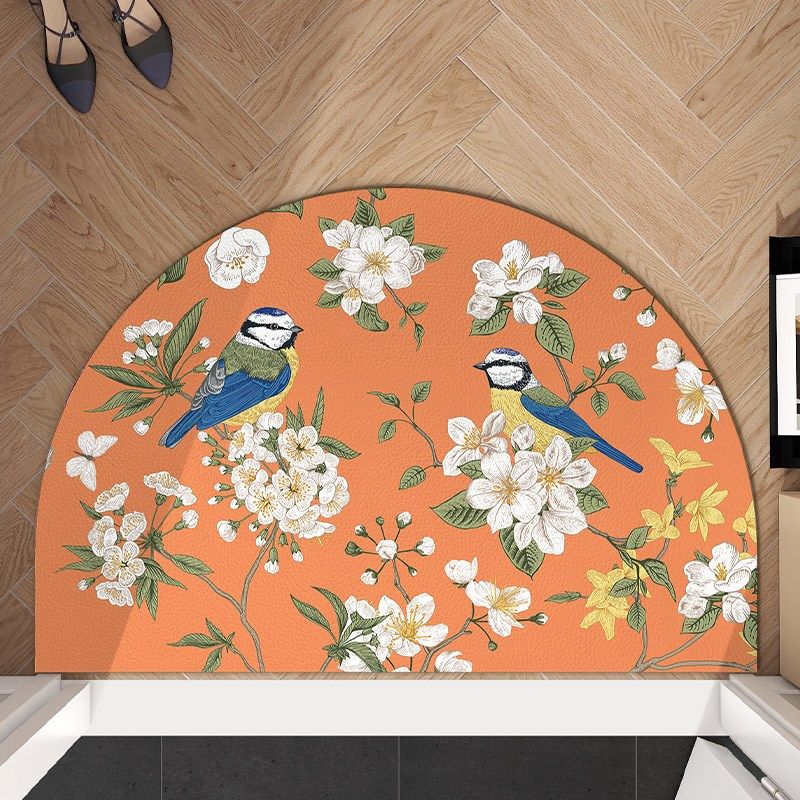 高级感美式花鸟皮革地垫半圆形pvc入户门垫玄关进门门口防滑脚垫,淘宝优惠券,粉丝福利购,淘宝优惠卷