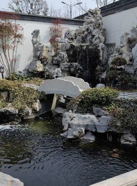 大型假山流水喷泉庭院造景石千层石太湖石灵璧石假山石头制作鱼池