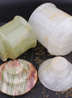 天然玉石茶叶罐储物罐中式家居装饰白玉罐子青玉大茶杯带盖玉酒杯