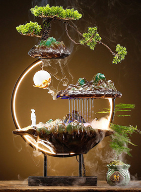 流水摆件循环水创意招财客厅生财绿植轻奢装饰办公室桌面开业礼品