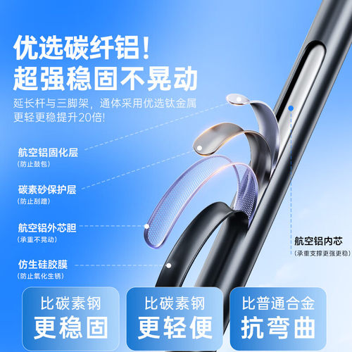 【现货秒发】适配大疆pocket4/3延长杆三脚架1.68米手持自拍杆Action3/4/5落地金属支架DJI灵眸运动相机配件 - 图1