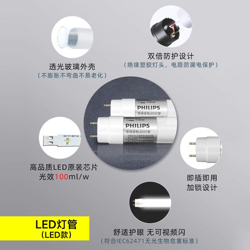 飞利浦老式日光灯管T8三基色T5细管LED荧光长条家用电杠一体化36w - 图1