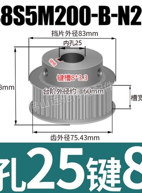 S5M48齿 同步带轮凸台槽宽22 BF型 同步皮带轮齿轮铝48S5M200-B