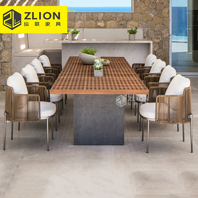 高端户外柚木别墅桌椅庭院民宿露台柚木家具藤编花园露天实木桌椅 - 图2