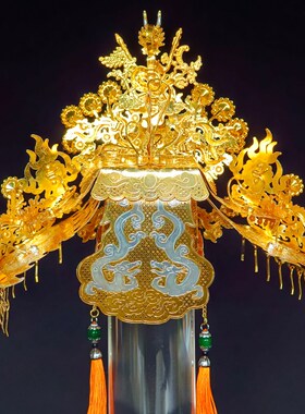 手工水钻神明头冠 合金开漳圣王吴府千岁头饰 摆件祝福国风设计