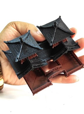 钰书房新品中式造景盆景国风建筑模型鱼缸水陆缸用摆件双子楼古建