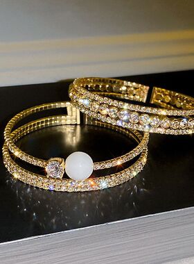 欧美手镯手环开口宫廷风镶钻气质