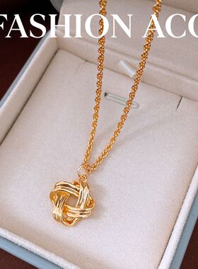 项链真金花朵链简约吊坠打结时尚