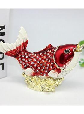 珐琅彩合金工艺品鲤鱼含钱创意家居招财摆件新年礼物家居