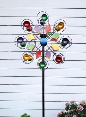 太阳能灯风车露台阳台布置庭院装饰创意铁艺户外室外旋转摆件