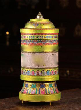 藏式电动转轮合金摆件国风家用供佛转动吉祥居家玄关彩绘佛堂装饰