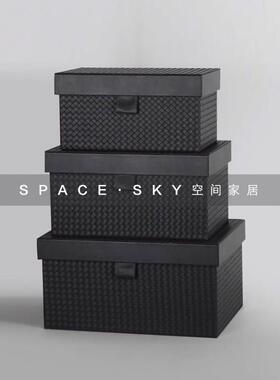 现代轻奢样板间衣帽间软装饰品摆件皮革储物盒实木手道具陈列摆件