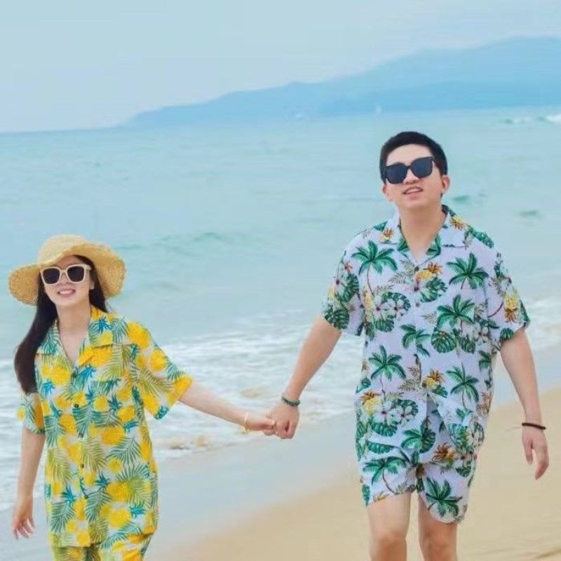 海南岛服花衬衫休闲男短袖夏季棉绸三亚旅游沙滩超薄衬衣家居套装,淘宝优惠券,粉丝福利购,淘宝优惠卷