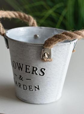 麻绳铁皮桶花瓶装饰花器花店多肉花盆高级感超大绿植摆件铁艺