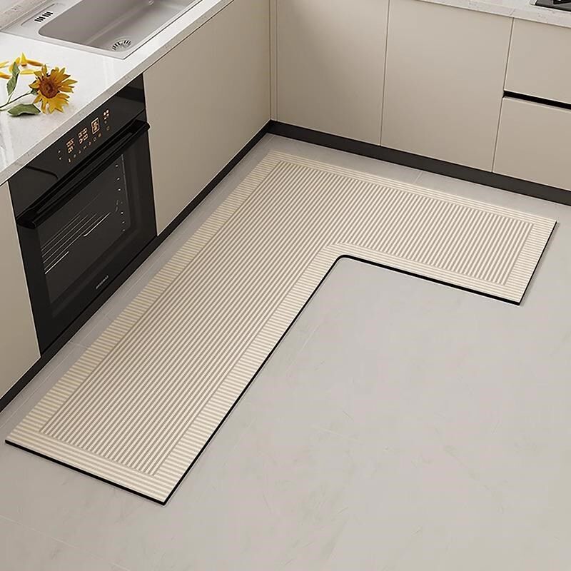 L-shaped kitchen floor mats, leather, waterproof, oil-proof, wipeable, high-end, stain-resistant carpets, home cuttable anti-slip floor mats